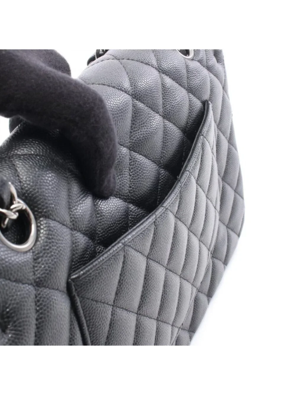 Chanel Shoulder Bag Quilted Double Flap Lame Black Caviar Leather Chain